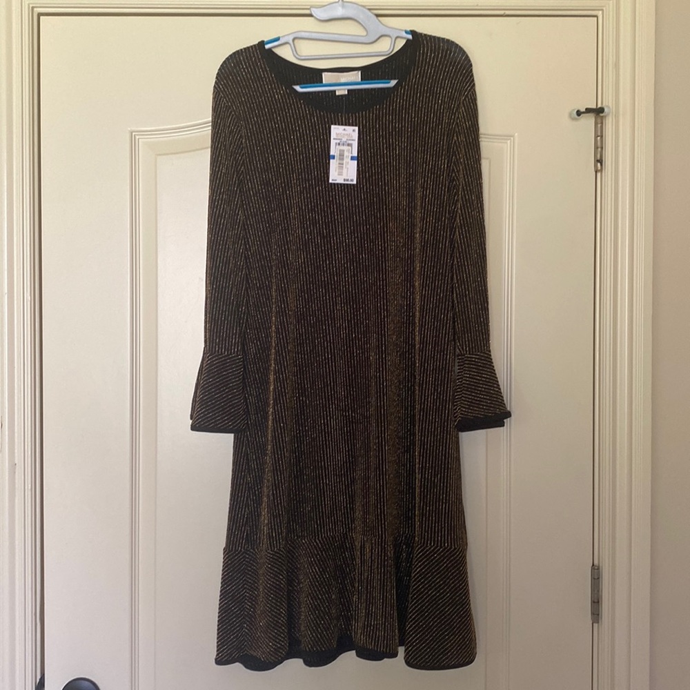 NWT Michael Kors Women Mini Dress Size XL Black Golden Party Stretchy